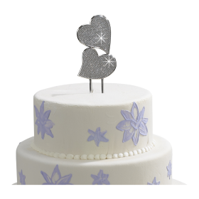 Glitter Galore Cake Topper  Double Hearts, 7" Nickel Plated