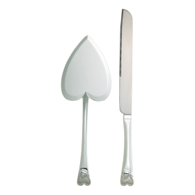 Cake Knife/Server Set, Heart Handle, Nickel Plated