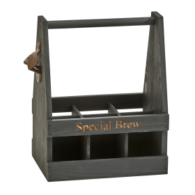 Black Wood 6 Bottle Caddy/Opener