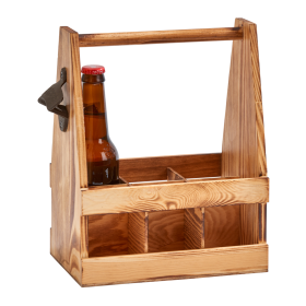 Light Wood 6 Bottle Caddy with Opener