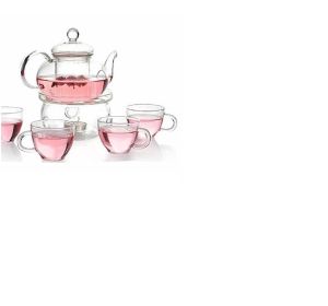 6-Piece Glass Tea Pot Set with 4 Cups Teapot Warmer and Infuser