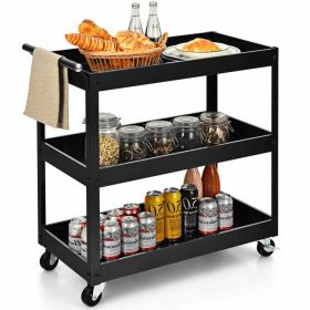 Black Steel Frame Kitchen Serving Utility Cart on Wheels