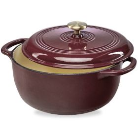 6 Quart Large Maroon Cabernet Red Enamel Cast-Iron Dutch Oven