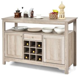 Grey Wood Sideboard Buffet Server Cabinet with Wine Rack