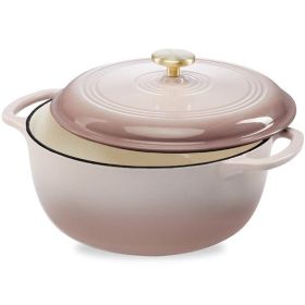 6 Quart Large Pink Beige Off-White Enamel Cast-Iron Dutch Oven