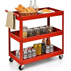 Red Steel Frame Kitchen Serving Utility Cart on Wheels