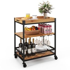 Modern Metal Wood Shelf Kitchen Serving Bar Cart