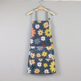 1pc Oil-proof And Waterproof Apron; Floral Pattern Kitchen Cooking Apron