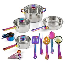 Iridescent Stainless Steel 20-Piece Cookware Set, with Kitchen Utensils