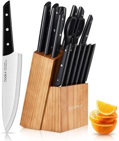 Knife Sets with Block; 15-Piece Kitchen Knife Set with Sharpener