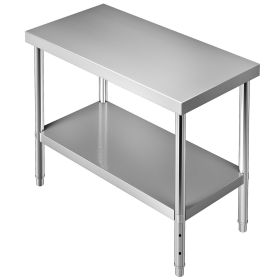 VEVOR Stainless Steel Prep Table, 48 x 18 x 34 Inch, 550lbs Load Capacity Heavy Duty Metal Worktable with Adjustable Undershelf