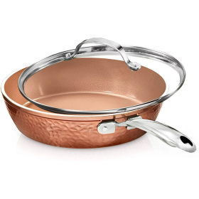 Hammered 10 inch, Non-Stick Frying Pan with Lid, Copper