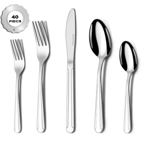 Bestdin Silverware Set for 8, 40 Pieces Stainless Steel Flatware Set