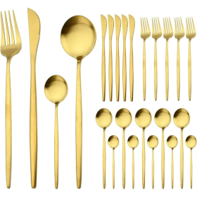 Gold Silverware Set 24 Pieces, Stainless Steel Flatware Set