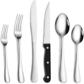 Cibeat 24-Piece Silverware Set with Steak Knives, Stainless Steel Flatware Set