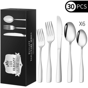 30 Piece Silverware Set for 6, TINANA Stainless Steel