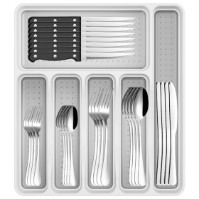 49-Piece Silverware Set with Flatware Drawer Organizer