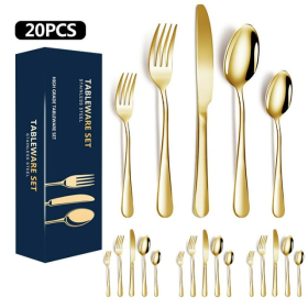 Golden Silverware Set 20 Pieces Stainless Steel Flatware Set