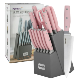 Hecef Kitchen Knife Block Set, 14Pcs High Carbon Stainless Steel