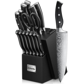 D.Perlla Knife Set, 14PCS German Stainless Steel Kitchen Knives Block Set