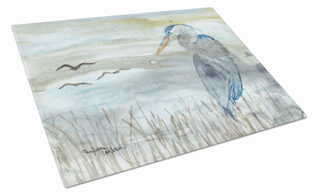 Watercolor Glass Cutting Board Large (Color: Blue Heron, size: 12 x 15)