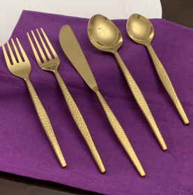 Vibhsa Flatware Gold 5 Piece Place Setting (Color: Gold, size: Service for 1)