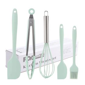 Silicone Cook Utensils;  5 Piece Kitchen Cooking Set (Color: Green)