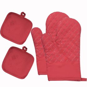 Kitchen Oven Glove High Heat Resistant Extra Long Oven Mitts (Color: Red)