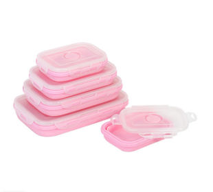 Reusable Pizza Storage Container with  Microwavable Serving Trays (Color: Pink, size: 800ML)