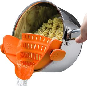 Kitchen Snap N Strain Pot Strainer and Pasta Strainer (Color: Orange)