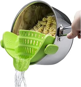 Kitchen Snap N Strain Pot Strainer and Pasta Strainer (Color: Green)