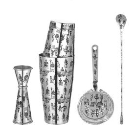 Stainless Steel 5 Piece Cocktail Set with Tattoo Patterns (Color: Terracotta Army, Material: Stainless Steel)