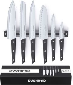 Magnetic knife Strip with Knife set, 6 piece knife set with knife holder (Color: Black)