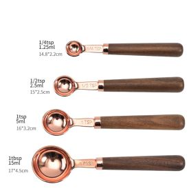 Kitchen Accessories 4Pcs/Set Measuring Cups Spoons Stainless Steel Plated Copper (Color: Rose Gold, Set Quantity: 4-PC)