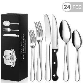 24 Piece Flatware Set for 4, TINANA Stainless Steel Flatware Set (Brand: TINANA)